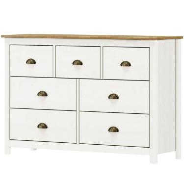 Imagem de Comoda 7 Gavetas Madeira Maciça 125 Cm 9174 Branco Freijo Milani Store