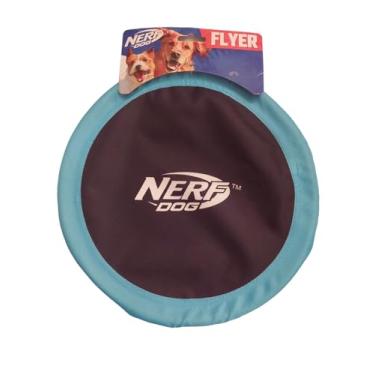 Imagem de Nerf Dog Brinquedo de nylon para cães, disco voador, leve, durável e resistente à água, ótimo para praia e piscina, 25,4 cm de diâmetro, para raças médias/grandes, azul celeste e preto