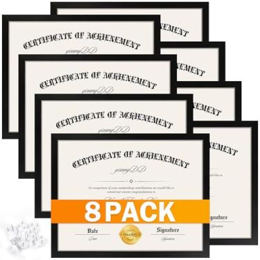 Imagem de YixangDD Pacote com 8 molduras de certificado 21 x 27 cm, moldura preta para documentos com acrílico transparente, molduras para mesa e parede
