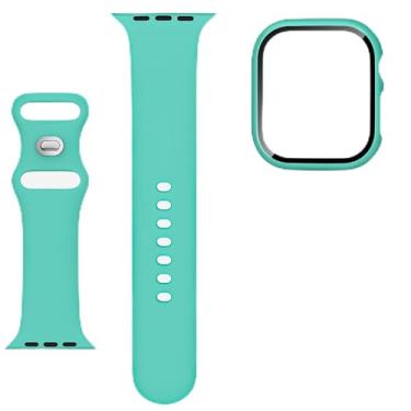 Imagem de Pulseira de silicone com capa compatível com Apple Watch séries 10, 9, 8, 7, 6, 4, 3, 2, 1, SE, 38 mm, 40 mm, 41 mm, 42 mm, 44 mm, 45 mm, 46 mm