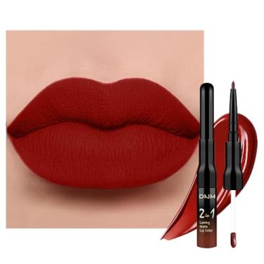 Imagem de evpct 1 conjunto de delineador labial escuro vermelho oxblood fosco e líquido para mulheres, batom vermelho de longa duração à prova de manchas labiales matte mate larga duracion listip 24 horas