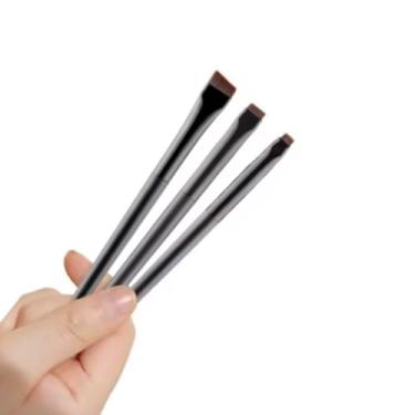 Imagem de Kit 3 Pinceis Profissionais Chanfrados para Sobrancelhas Delineador Henna (Preto)