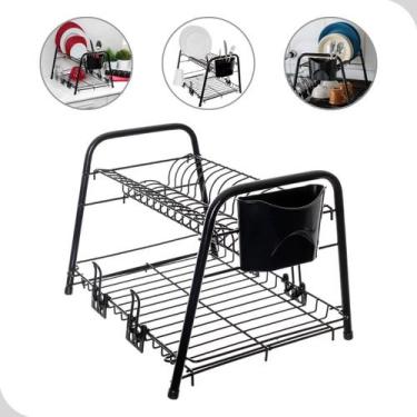 Imagem de Escorredor De Louça Pratos Porta Talher Copo Duplo Cozinha Preto - Met