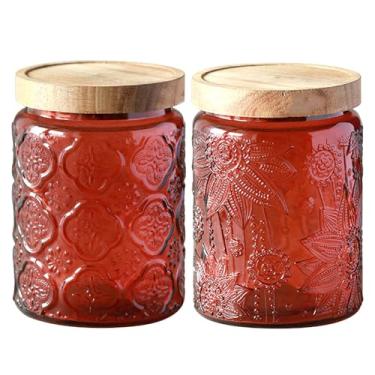 Imagem de Jueison Pote De Vidro Com Tampa, Potes Armazenamento Vintage, Tampa Hermética, Recipiente Para Café, Açúcar Balcão Cozinha, Despensa, Farinha, Doces, Chá, Feijão, Aveia (Begônia Girassol Vermelha)