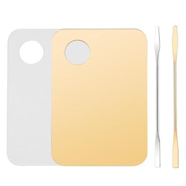 Imagem de Mcduyant Paleta De Maquiagem Com 4 Peças, Bandeja Para Misturar, Base, Sombra, Batons, Nail Art, Salão Beleza (Dourado E Transparente)