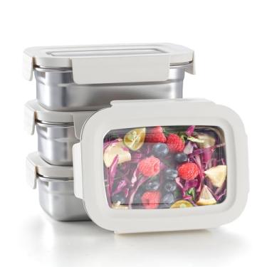 Imagem de BEFOY Recipiente De Armazenamento Salgadinhos Aço Inoxidável Com Tampas, 4 Peças, 22,8 Oz, À Prova Vazamentos E Hermético, Lancheira Bento Para Preparação Refeições Na Cozinha, Congelador Retangular