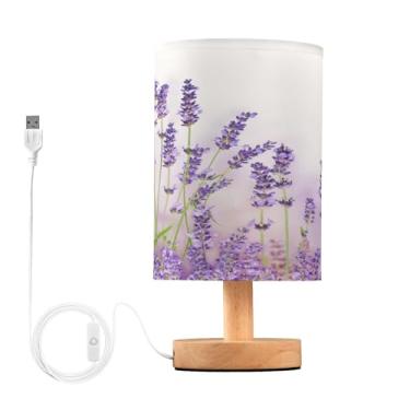 Imagem de YETTASBIN Luminária De Cabeceira Em Tom Lavanda Roxo, Pequena Mesa Led Usb, Com Base Madeira Antiderrapante E Abajur Agradável Aos Olhos Para Decoração Sala Estar, Quarto, Dormitório Escritório