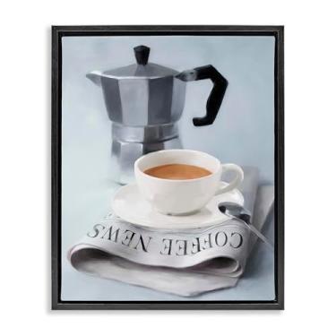 Imagem de Stupell Industries Arte de parede em tela flutuante com moldura preta café expresso e jornal por Carol Robinson, 25 x 31