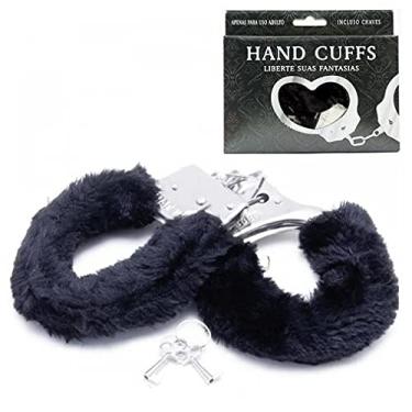 Imagem de ALGEMA DE METAL PELUCIA PRETA SADO FETICHE SEXUAL REGULÁVEIS COM CHAVE SEXY SHOP DELIRIOSS