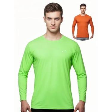 Imagem de Kit 2 Camisas Masculina Manga Longa Malha Fria - Genérico, Verde neon,