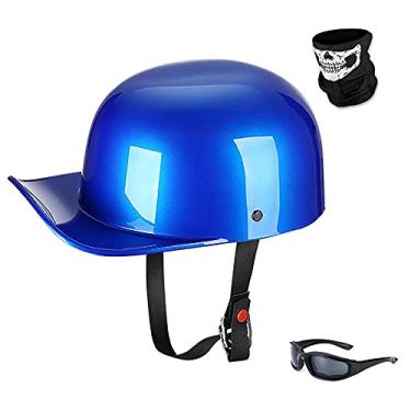 Imagem de Woljay Capacete De Motocicleta Vintage Aberto, Boné Beisebol Retrô, Meio Capacete, Masculino E Feminino, Para Cruiser, Scooter Rua, Ciclomotor, Jet Com Máscara Óculos - Certificado Dot (Médio, Azul)