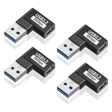 Imagem de Duttek Adaptador Usb C Para A De 90 Graus (Pacote Com 4), Extensor Conversor Macho Fêmea 3.0 Ângulo Reto 10 Gbps Pc, Laptop, Carregador Portátil E Muito Mais