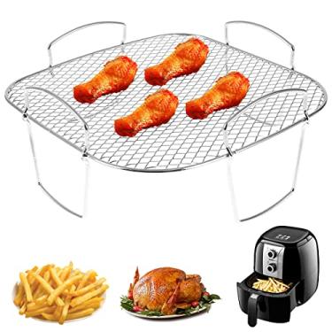 Imagem de Abizarch Rack de fritadeira de ar para grelhar rack de desidratador de aço inoxidável rack multiuso rack de torradas acessórios de fritadeira de ar rack quadrado resistente lavável na lava-louças para