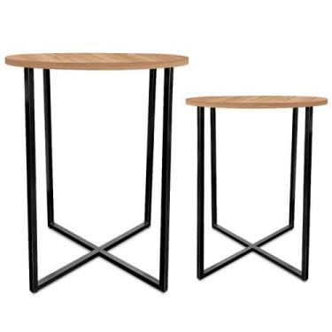 Imagem de Mesa De Canto Dupla Gana Redonda Decoração Para Sala Preto/Jade - Genu