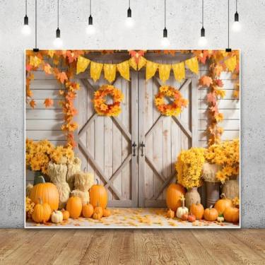Imagem de Leowefowa Fundo temático de outono de 3 x 2,4 m, outono, abóbora, colheita, festival, palheiro, palheiro, palheiro, folhas de bordo, decoração de festa de Ação de Graças, banner, retratos e fotos