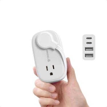 Imagem de TROND Ultra-Thin Flat Plug Power Bar with 2 USB C, 3.3ft Short Extension Cord Wrapped Around, 4 Multi Plug Outlets 4 USB Chargers, Cruise Ship Travel Essentials, Small Desk Power Strip for Dorm Room