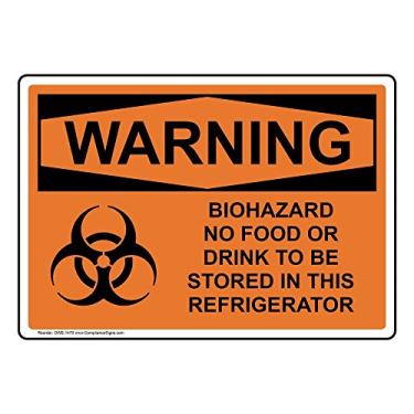 Imagem de ComplianceSigns. Com Placa de risco biológico No Food Or Drink To Be Stored In This Frigorífico, 18 x 12,7 cm magnético para instalações médicas Hazmat
