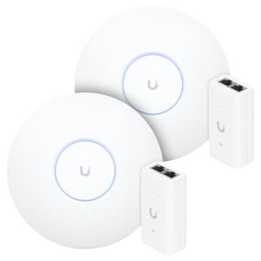 Imagem de 2 Roteadores Wifi 6 U6+ Ubiquiti 3Gbps Com Fonte PoE 48V 15W | 2 Access Point + 2 Injetores PoE