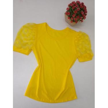 Imagem de Blusa amarela com manga bufante de renda - Nv variedades 
