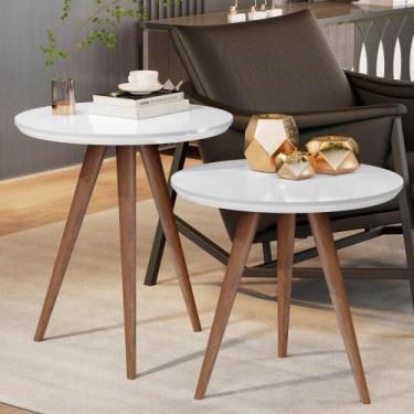 Imagem de Conjunto Mesa Lateral Sofá Sala Pés Palito Branco - CASA H