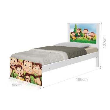 Imagem de Cama Solteiro com Cabeceira Adesivada Safari Macaquinhos - CASA H