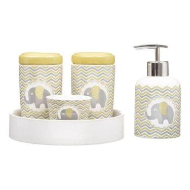 Imagem de Kit Higiene Bebê Porta Algodão Banheiro Quarto Elefante Bb - PGB, Amar