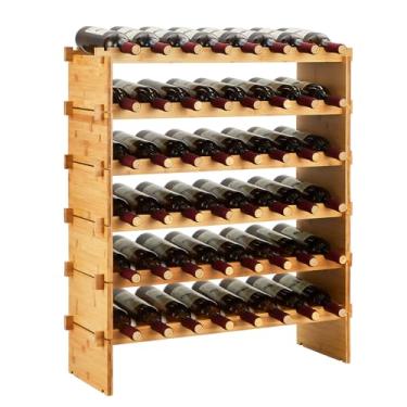 Imagem de GOCAPTAIN Rack de vinho empilhável de bambu, suporte de garrafa, suporte de vinho, prateleira de armazenamento independente para cozinha, adega, sala de jantar, montagem de ferramentas gratuitas