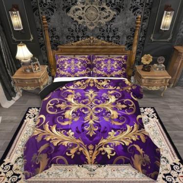 Imagem de Erosebridal Conjunto de edredom damasco de microfibra de flor asteca vintage para crianças, meninos e meninas, conjunto de edredom boêmio exótico Paisley para quarto, moderno, barroco vitoriano