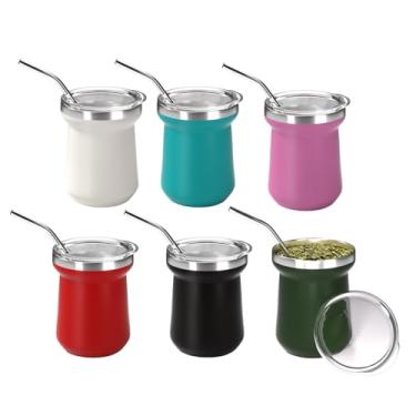 Imagem de Lilsofee Xícara de erva mate de 142 g com tampa de aço inoxidável parede dupla isolada a vácuo multicolorida Bombilla Mate Xícaras de chá conjunto de 6