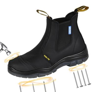 Imagem de BOIWANMA Botas De Trabalho Para Homens, Biqueira De Aço, Resistente A Perfurações, Botas De Segurança De Couro Chelsea, Tamanho Eua 8