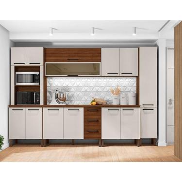 Imagem de Cozinha Modulada Ambiente Ametista Composição 2 Nogueira Off White Ripado - Kits Paraná