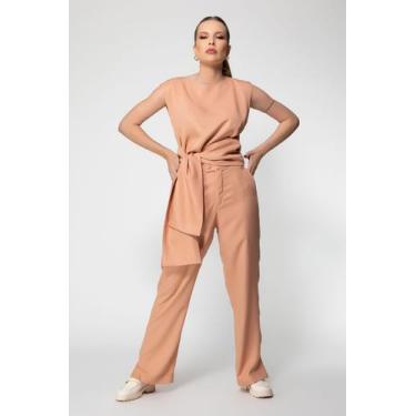 Imagem de Calça Reta Detalhe Bossa Nova - Bege Rosê - Amey, G
