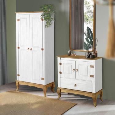 Imagem de Roupeiro Com Mesa De Cabeceira Madeira Maciça Branco Garapa 4000 4002 Shop Jm