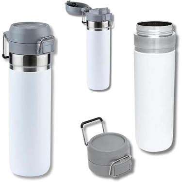 Imagem de Garrafa Térmica Com Tampa 800ml Isolamento a Vácuo Duplo 12 Horas de Bebida Gelada ou Fria Material em Aço Inoxidável Tampa Quick Flip 0,8 Litros Esporte Trabalho Água Café Chá (Preto)