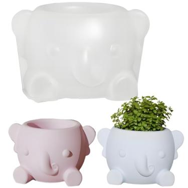 Imagem de OURASHERO Moldes de resina epóxi fofo em forma de elefante de silicone, molde de concreto, plantador de cimento, moldes de argila para maquiagem, suporte de esponja, caixa de armazenamento de joias