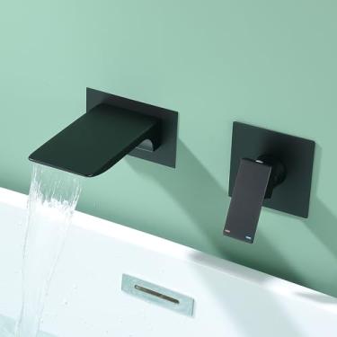 Imagem de SevenGelok Torneira de banheira de montagem na parede Torneira de banheira de banheiro Conjunto de enchimento de banheira de cachoeira SUS304 Aço inoxidável e latão Pia de banho alça única 【Bico, alça