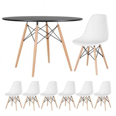 Imagem de Mesa Redonda Eames 120cm Preto + 6 Cadeiras Branco