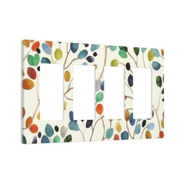 Imagem de Bege amarelo colorido folhas 4 gangues quadriciclo basculante/GFCI/decorador interruptor de luz placa decorativa elétrica placa decorativa interruptor sem parafuso