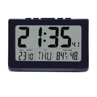 Imagem de Foxwrta Relógio de parede digital grande operado por bateria, relógios de mesa com temperatura interna, umidade, data, dia para quarto, escritório, fácil de configurar, para crianças, adultos e idosos