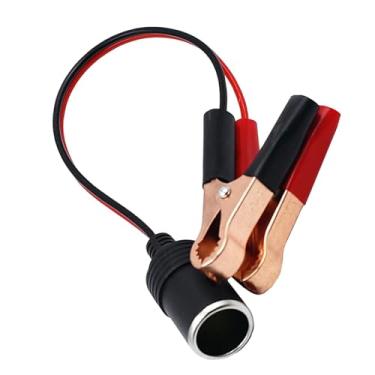 Imagem de ijuicy 1 soquete de isqueiro de carro 12 V, cabo de extensão de soquete de isqueiro fêmea de 35,5 cm com clipes jacaré, ferramenta de fonte de alimentação de emergência para carro, universal para a