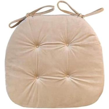 Imagem de Almofada De Assento Para Cadeira De Jantar, 17x16 Polegadas, Almofada De Cadeira Arredondada De Veludo Com Dois Laços Almofada Antiderrapante Para Cadeira De Esc, White., 42x40cm(17x16inch)