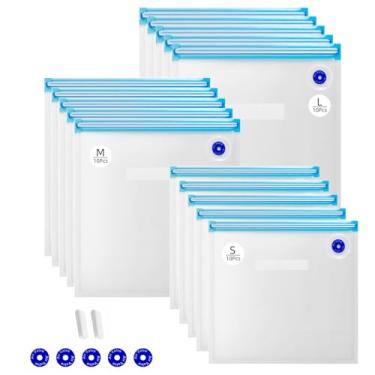 Imagem de Sacos Sous Vide reutilizáveis com 30 peças, sacos de vedação a vácuo reutilizáveis (S+M+L) compatíveis com alimentos para panelas Anova, Joule, kit de sous vide livre de BPA