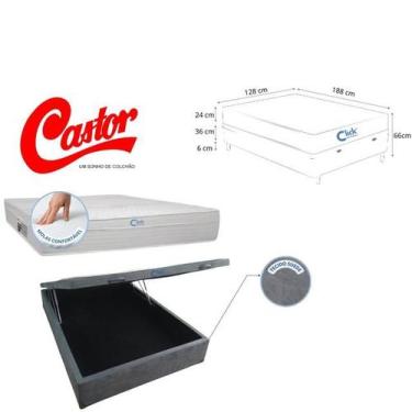 Imagem de Conjunto Cama Baú Viúva Click com Colchão Castor Class New Tecnopedic 
