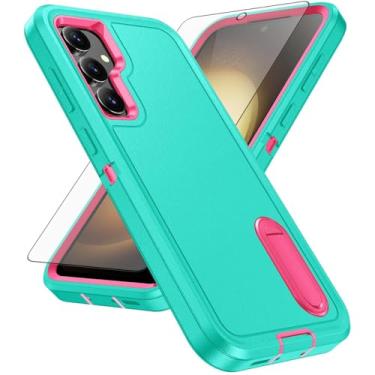 Imagem de Capa de celular para Samsung Galaxy S23 FE 5G com protetor de tela de vidro temperado, suporte oculto híbrido, resistente, à prova de choque, rígida, proteção resistente S 23 EF S23FE 23S mulheres