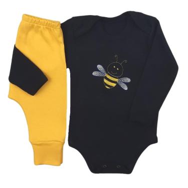 Imagem de Conjunto Body Manga Longa Bordado Abelhinha e Calça Suedine Mijão Culote - Roupa Bebê Menina-Feminino