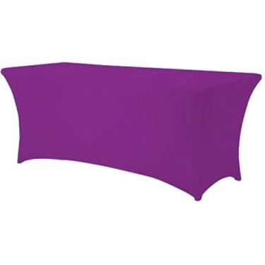 Imagem de 2 Pacotes De Toalhas De Mesa Retangulares Ajustadas Poliéster Elástico Spandex Capa De Mesa Toalha De Mesa De Pátio Festa De Casamento Cocktail Bar Exposições Capa De Mesa Lav, Black, 5ft