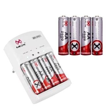 Imagem de Carregador de Pilhas Mox com 8 Pilhas AA Recarregáveis, 2600 mAh, Automático Bivolt com LED
