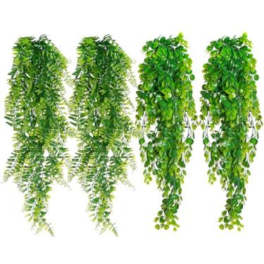 Imagem de jiebor 4 peças de plantas falsas de plástico artificial para pendurar, samambaias, trepadeiras de eucalipto, para banheiro, sala de estar, casa, interior, exterior, escritório, decoração de prateleira