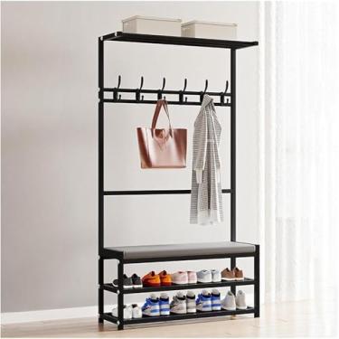 Imagem de Banco De Entrada Com Cabideiro, Árvore De Hall 4 Em 1 Com Banco De Armazenamento De Almofada Macia, Cabideiro E Cabideiro Independente, Organizador De Casa Multifuncional, Black, 40x26x160CM