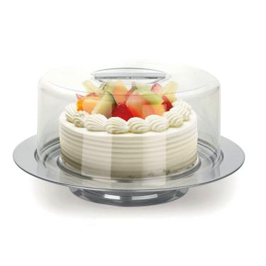 Imagem de Boleira Com Pedestal Prato P/ Bolo 25cm Inox Cúpula Acrílico